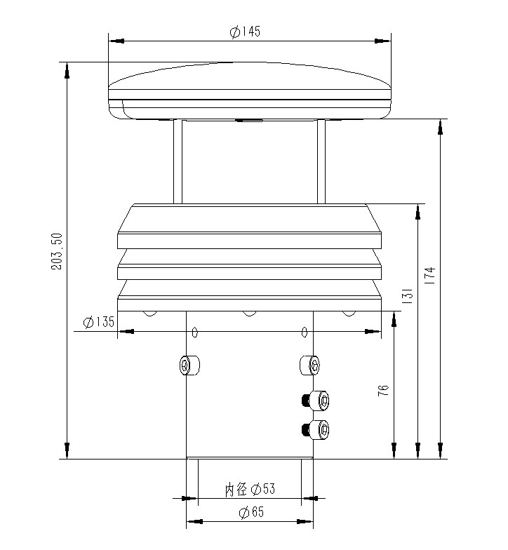 金属款超声波风速风向传感器产品尺寸图